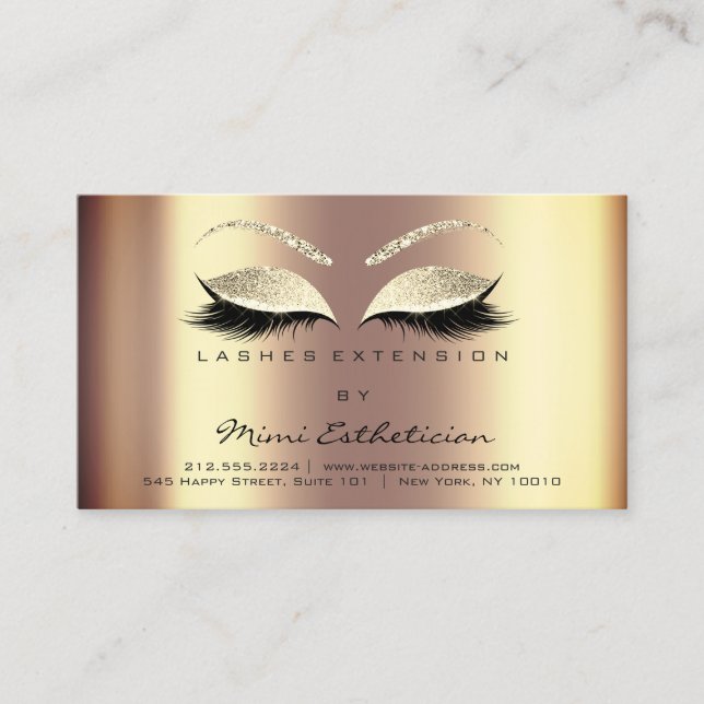 Cartão De Visita Instruções de Cuidados Trava Extensão Sepia Dourad (Frente)