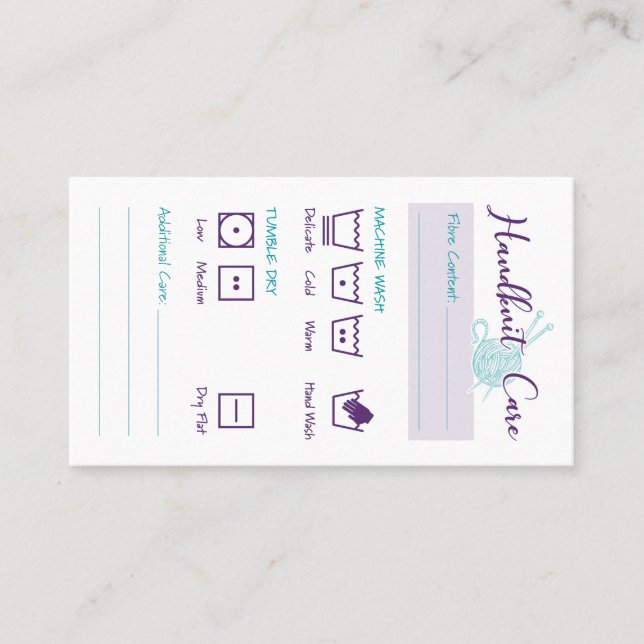 Cartão De Visita Instruções de lavagem da placa de assistência do k (Frente)