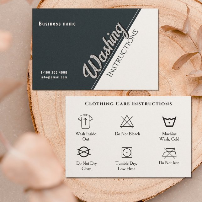 Cartão De Visita Instruções de lavagem de roupa preto branco (Clothing Care Washing Instrucitions Black White Bu Business Card)