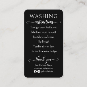 Cartão De Visita Instruções de lavagem em preto-e-branco Cuidados d