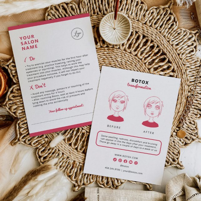 Cartão De Visita Instruções de Pós-Tratamento de Botox para Salão d (Criador carregado)