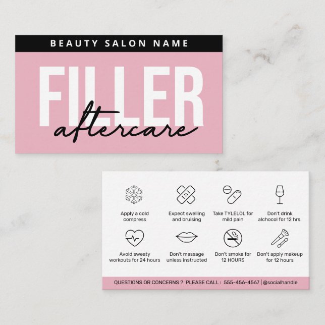 Cartão De Visita Instruções de pós-tratamento de enchimento de lábi (Frente/Verso)