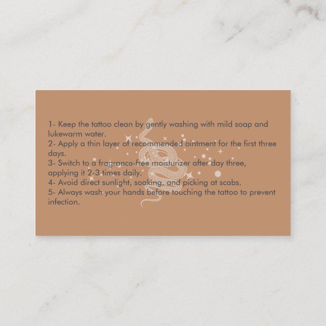 Cartão De Visita Instruções de pós-tratamento para a tatuagem de co (Verso)