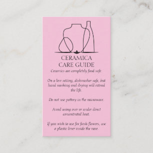 Cartão De Visita Instruções de tratamento cerâmico, cor-de-rosa,