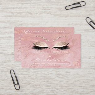 Cartão De Visita Instruções do Cuidado Lashes Estúdio Mármore Rosa