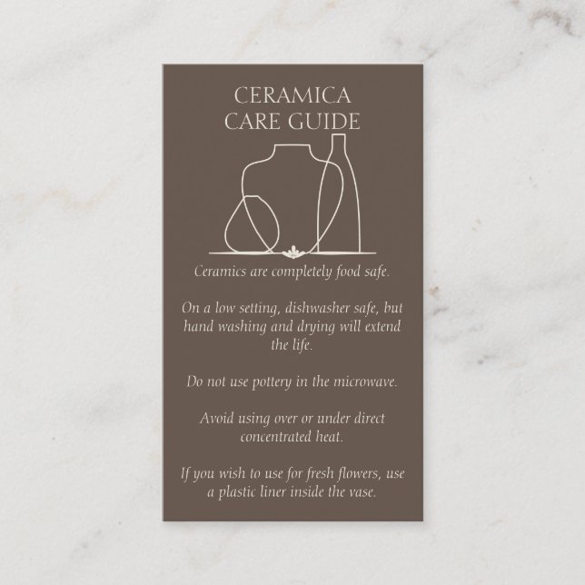 Cartão De Visita Instruções para Clay Cerâmico de Arte Vase Castanh (Frente)