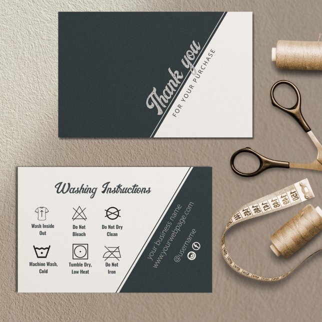 Cartão De Visita Instruções para lavar Cinzas brancas pretas Obriga (Washing Instructions Black White Gray Thank You Bu Business Card)