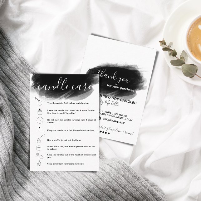 Cartão De Visita Instruções para o tratamento de velas Placa Adicio (Illustrated icons candle care instructions)