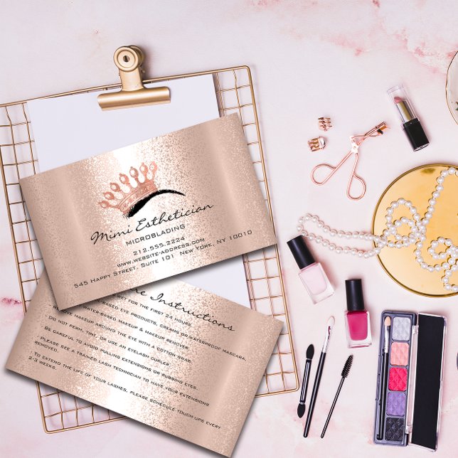 Cartão De Visita Instruções pós-tratamento Brotam Microlâmina de Lo (Aftercare Instructions Brows Logo Crown Microblade Business Card)