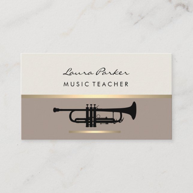 Cartão De Visita Instrumento Dourado de Professor de Música Musical (Frente)