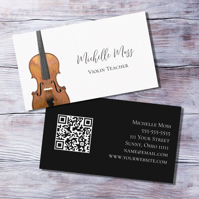 Cartão De Visita Instrumento Musical Código QR Violino Professor (Criador carregado)