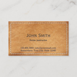 Cartão De Visita Instrutor de couro costurado elegante da natação