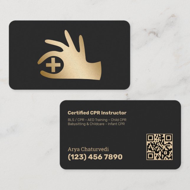 Cartão De Visita Instrutor de CPR de salvamento QR (Frente/Verso)
