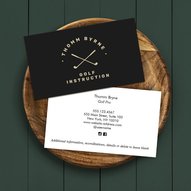 Cartão De Visita Instrutor de Golf Pro Cruzado Golf Clubs Preto (Criador carregado)