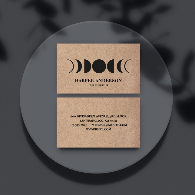 Cartão De Visita Instrutor de Ioga Moderno de Lua Completa (Criador carregado)