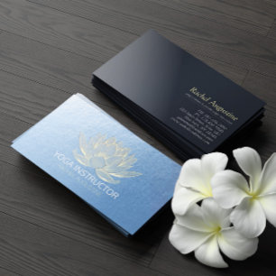 Cartão De Visita Instrutor de Meditação de Lótus Dourado Azul