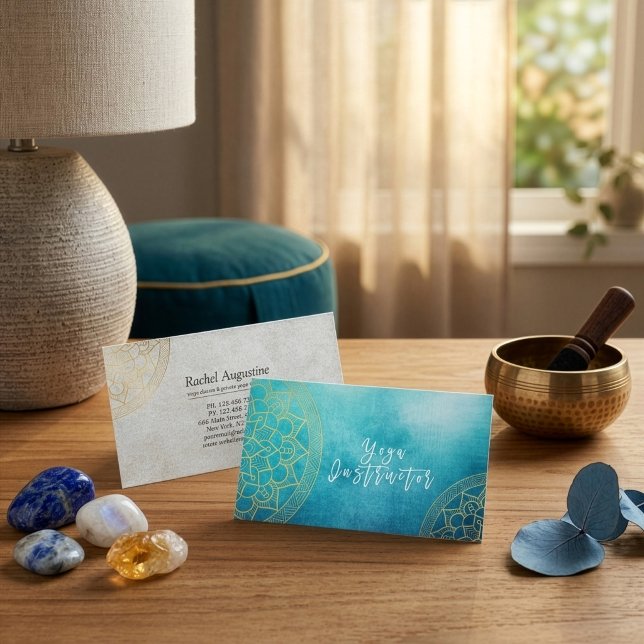 Cartão De Visita Instrutor de Meditação de Yoga Mandala em Folha Do (Criador carregado)