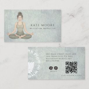 Cartão De Visita Instrutor de Meditação Terroso Código QR Verde Sál
