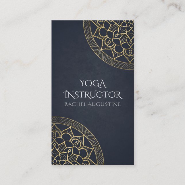 Cartão De Visita Instrutor de Meditação Yoga Chic Black Mandala Dou (Frente)