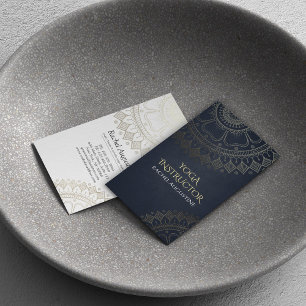 Cartão De Visita Instrutor de Meditação Yoga Chic Black Mandala Dou