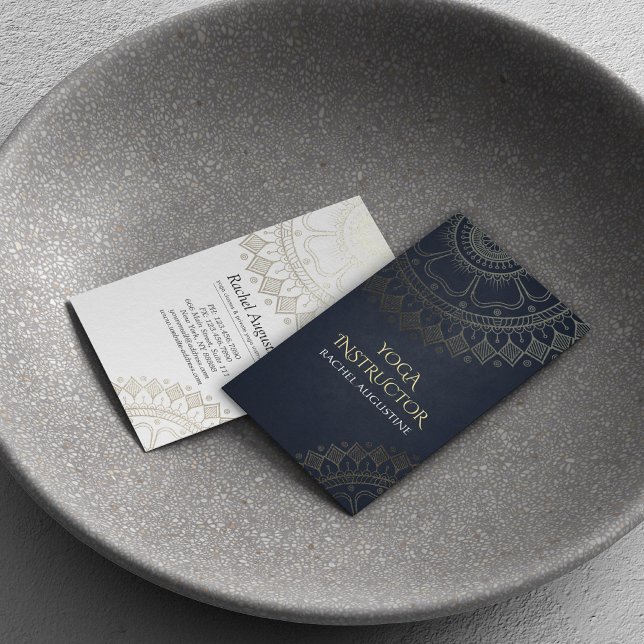 Cartão De Visita Instrutor de Meditação Yoga Chic Black Mandala Dou (Criador carregado)