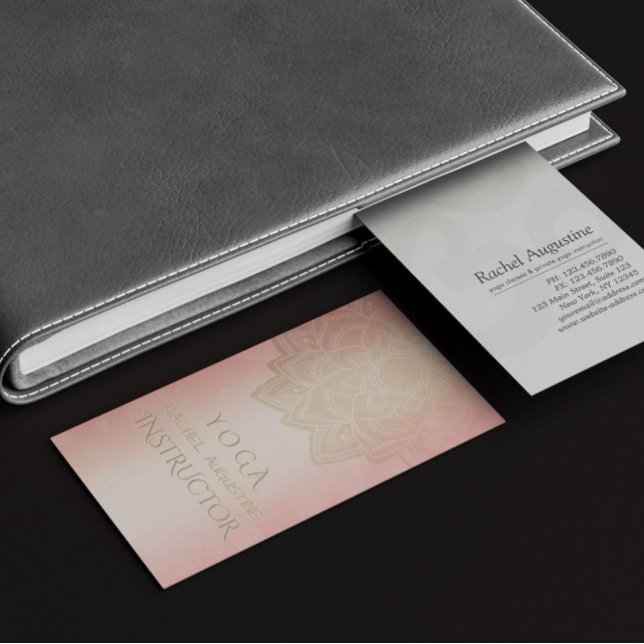 Cartão De Visita Instrutor de Meditação YOGA Chic Rosa Dourado Mand (Criador carregado)