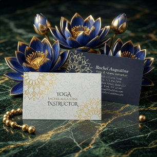 Cartão De Visita Instrutor de Meditação Yoga Dourado Floral Mandala