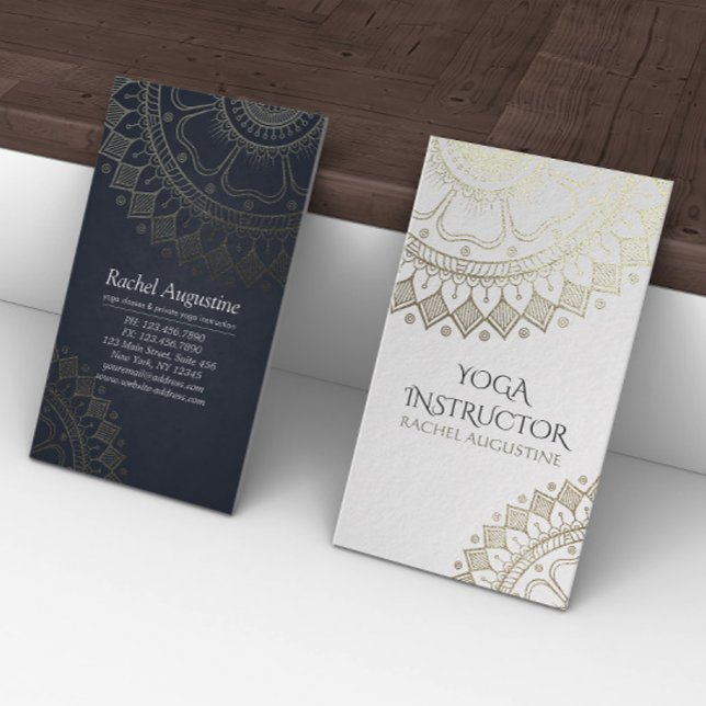 Cartão De Visita Instrutor de Meditação Yoga Dourado Mandala Marinh (Criador carregado)