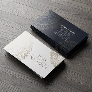 Cartão De Visita Instrutor de Meditação Yoga Dourado Mandala Marinh