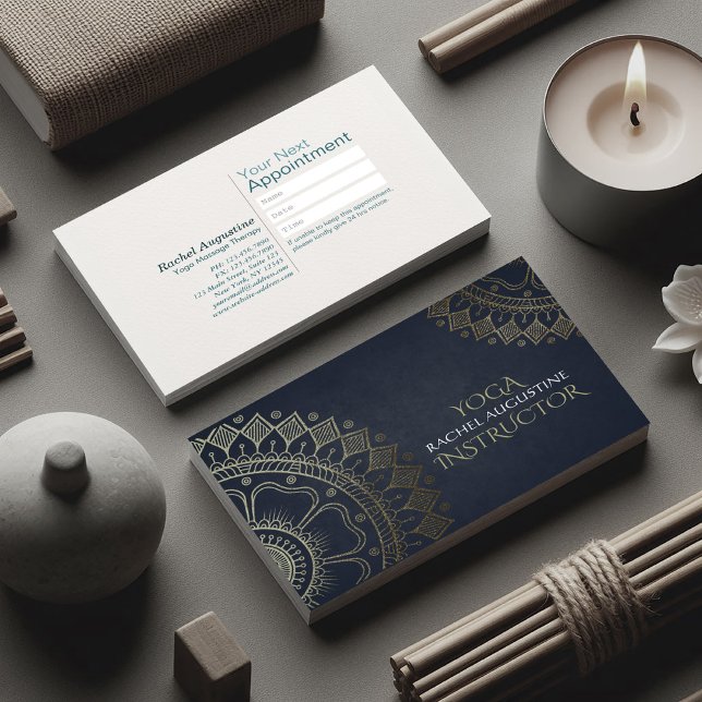 Cartão De Visita Instrutor de Meditação Yoga Dourado Mandala Marinh (Criador carregado)