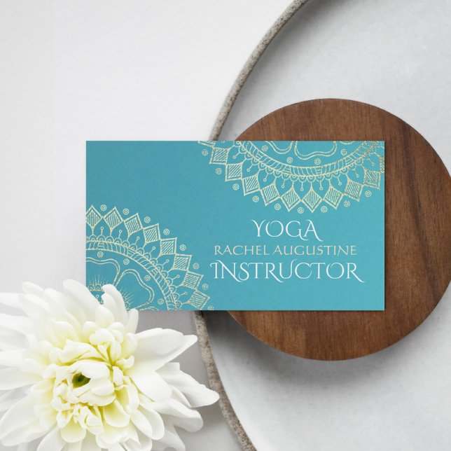 Cartão De Visita Instrutor de Meditação Yoga Green Blue Mandala Dou (Criador carregado)
