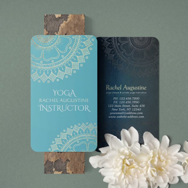 Cartão De Visita Instrutor de Meditação Yoga Green Blue Mandala Dou (Criador carregado)