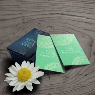 Cartão De Visita Instrutor de Meditação Yoga Green Gold Foil Mandal