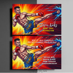 Cartão De Visita Instrutor de Muay Thai Artes Marciais Kickboxing