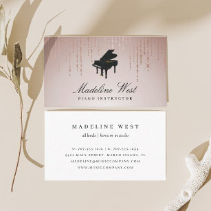 Cartão De Visita Instrutor de música Elegante Blush Rain Piano