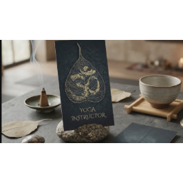 Cartão De Visita Instrutor de Yoga Black & Gold Símbolo OM Folha Bo