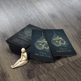 Cartão De Visita Instrutor de Yoga Black & Gold Símbolo OM Folha Bo