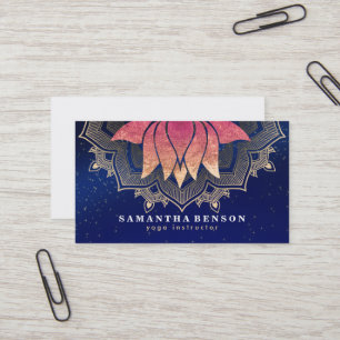 Cartão De Visita Instrutor de Yoga com Logo de Mandala de Flor de L