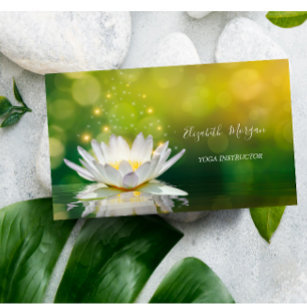 Cartão De Visita Instrutor de Yoga Dourada do Lotus Branco Elegante