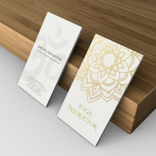 Cartão De Visita Instrutor de YOGA Elegante Mandala Floral Dourado 