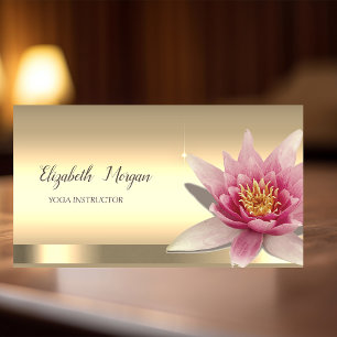 Cartão De Visita Instrutor de Yoga Flor de Lótus Aquarela Dourada