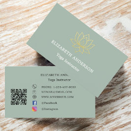 Cartão De Visita Instrutor de Yoga flor de lótus dourada verde sálv