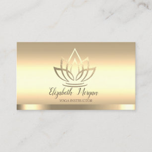 Cartão De Visita Instrutor de Yoga Flor de Lótus Dourado Chic