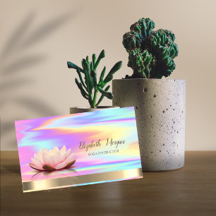 Cartão De Visita Instrutor de Yoga Flor de Lótus Dourado Holográfic