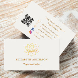 Cartão De Visita Instrutor de Yoga flor de lutus dourado marfim