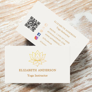 Cartão De Visita Instrutor de Yoga flor de lutus dourado marfim