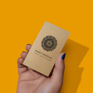 Cartão De Visita Instrutor de Yoga Mandala Floral Kraft