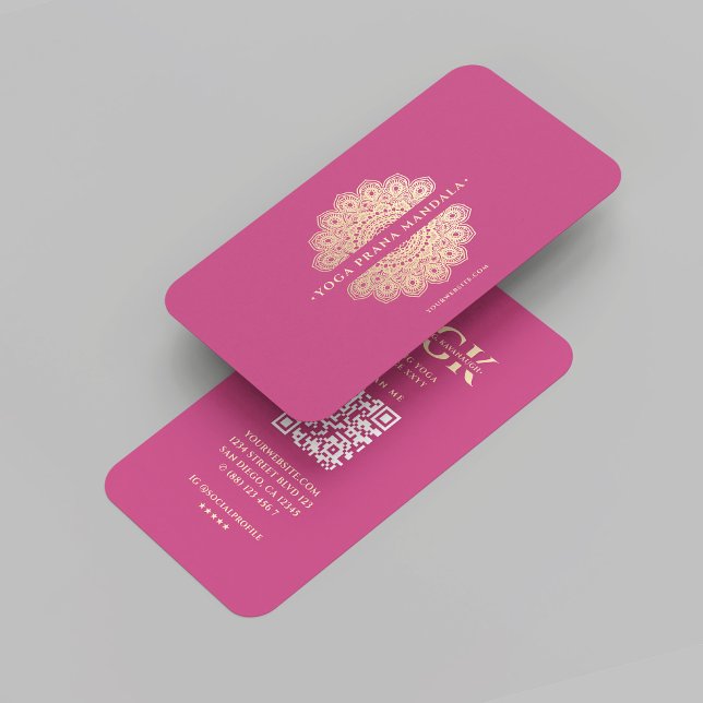 Cartão De Visita Instrutor de Yoga Moderno Monograma Rosa Dourado M (Modern Yoga Instructor Monogram Pink Gold Mandala Business Card
)