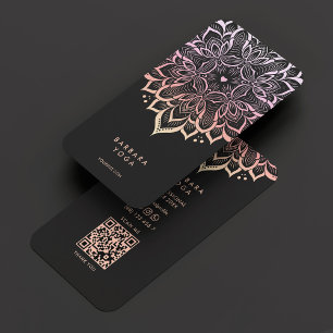 Cartão De Visita Instrutor de Yoga Moderno Pastel Pink Mandala