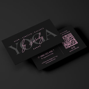 Cartão De Visita Instrutor de Yoga Particular Minimalista Preto Ros